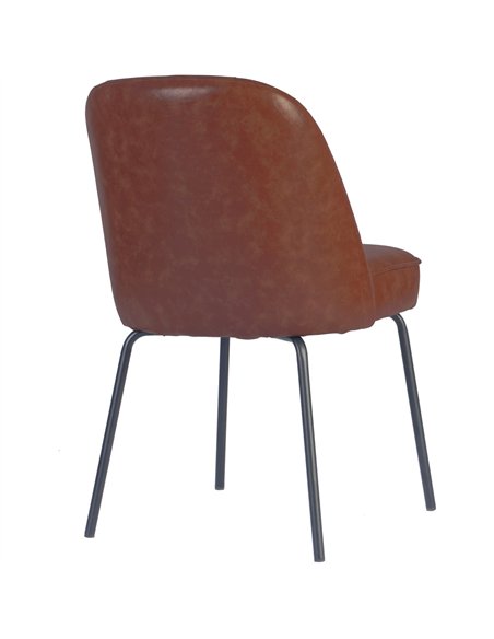 Brown Upholstered Dining Chair with Black Metal Frame 490×600×830mm | Stalwart DA-TJG202