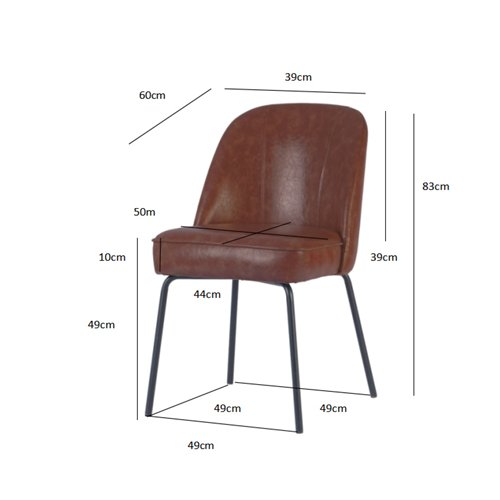 Brown Upholstered Dining Chair with Black Metal Frame 490×600×830mm | Stalwart DA-TJG202