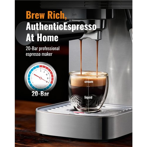 Commercial Espresso Coffee Machine 1350W 20 Bar Stainless Steel | Stalwart DA-CM1661