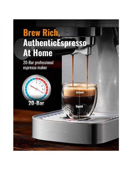 Commercial Espresso Coffee Machine 1350W 20 Bar Stainless Steel | Stalwart DA-CM1661