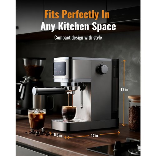 Commercial Espresso Coffee Machine 1350W 20 Bar Stainless Steel | Stalwart DA-CM1661