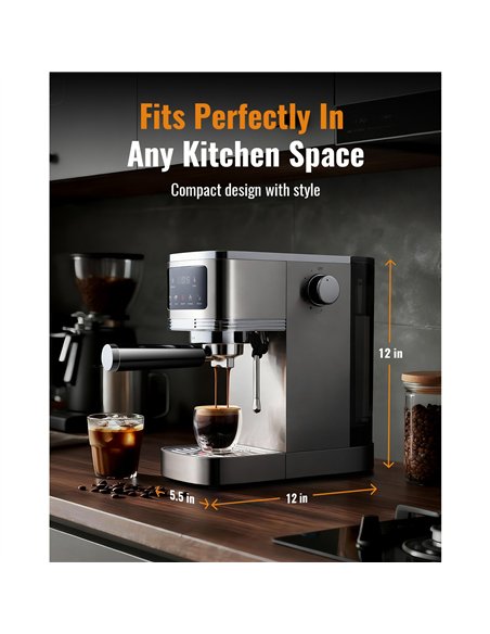 Commercial Espresso Coffee Machine 1350W 20 Bar Stainless Steel | Stalwart DA-CM1661