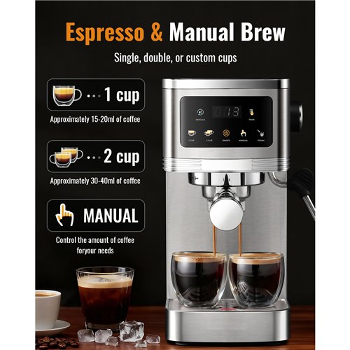 Commercial Espresso Coffee Machine 1350W 20 Bar Stainless Steel | Stalwart DA-CM1661