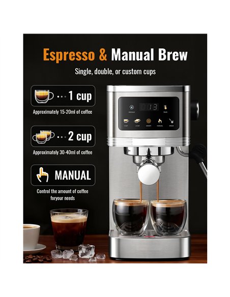 Commercial Espresso Coffee Machine 1350W 20 Bar Stainless Steel | Stalwart DA-CM1661