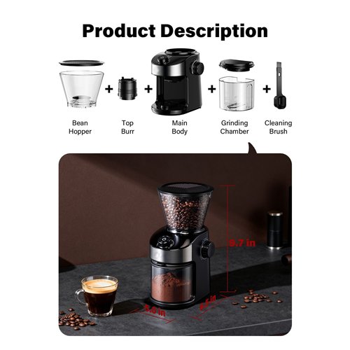 Commercial Flat Burr Coffee Grinder 150W with 240g Bean Hopper Black | Stalwart DA-CG836B
