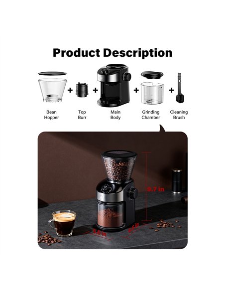 Commercial Flat Burr Coffee Grinder 150W with 240g Bean Hopper Black | Stalwart DA-CG836B