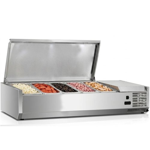 Stainless Steel Countertop Refrigerated Prep Topping Display for 5×GN1/4 Pans 1200×335×435mm | Stalwart DA-BLUEINOX204