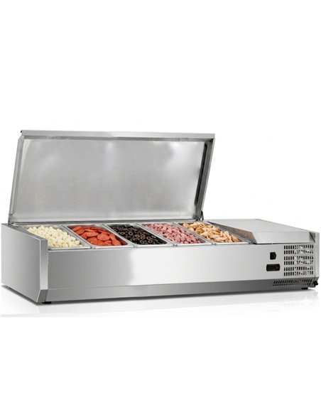 Stainless Steel Countertop Refrigerated Prep Topping Display for 5×GN1/4 Pans 1200×335×435mm | Stalwart DA-BLUEINOX204