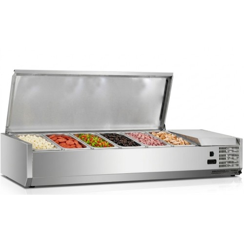 Stainless Steel Countertop Refrigerated Prep Topping Display for 6×GN1/4 Pans 1400×335×435mm | Stalwart DA-BLUEINOX206