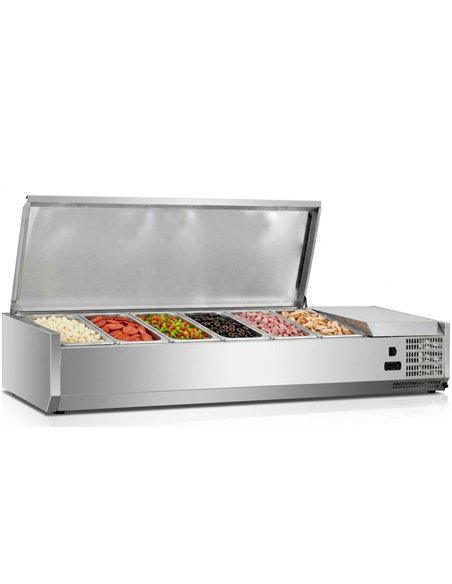 Stainless Steel Countertop Refrigerated Prep Topping Display for 6×GN1/4 Pans 1400×335×435mm | Stalwart DA-BLUEINOX206