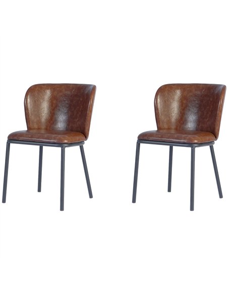 Brown Upholstered Dining Chair with Black Metal Frame 470×595×810mm | Stalwart DA-TJG204