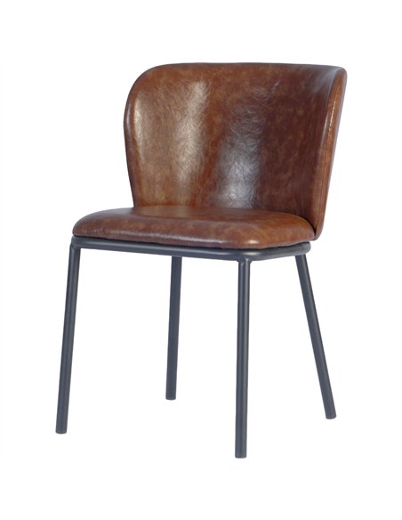 Brown Upholstered Dining Chair with Black Metal Frame 470×595×810mm | Stalwart DA-TJG204