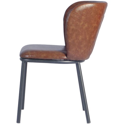 Brown Upholstered Dining Chair with Black Metal Frame 470×595×810mm | Stalwart DA-TJG204