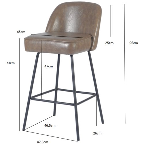 Taupe Upholstered Bar Stool with Black Metal Frame 475×595×960mm | Stalwart DA-TJG205