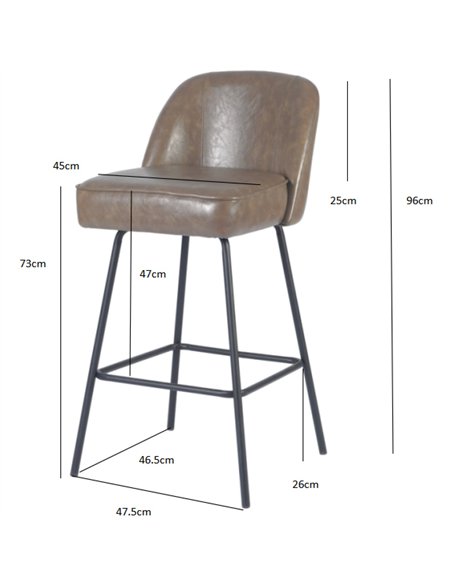Taupe Upholstered Bar Stool with Black Metal Frame 475×595×960mm | Stalwart DA-TJG205