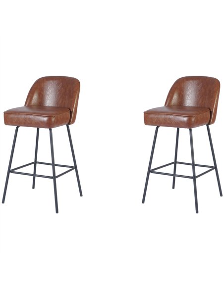 Brown Upholstered Bar Stool with Black Metal Frame 475×595×960mm | Stalwart DA-TJG206