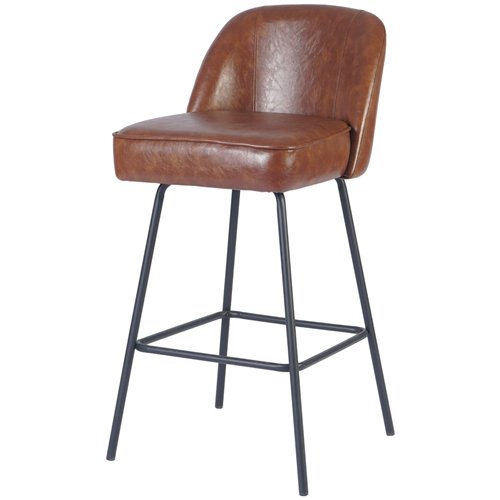 Brown Upholstered Bar Stool with Black Metal Frame 475×595×960mm | Stalwart DA-TJG206