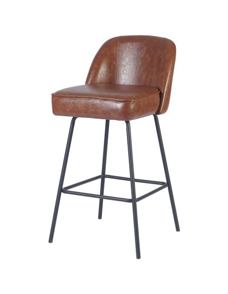 Brown Upholstered Bar Stool with Black Metal Frame 475×595×960mm | Stalwart DA-TJG206