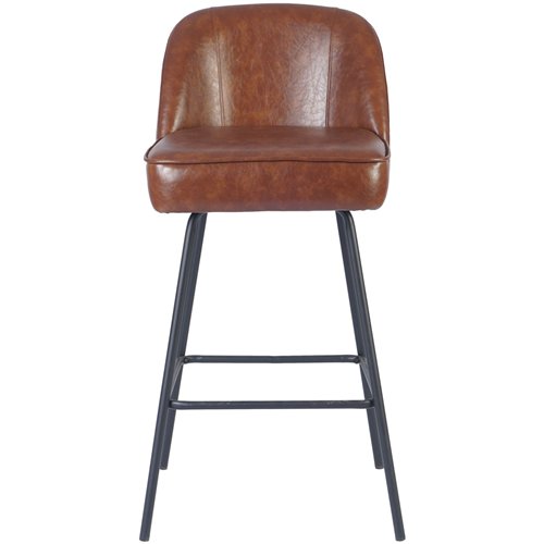 Brown Upholstered Bar Stool with Black Metal Frame 475×595×960mm | Stalwart DA-TJG206