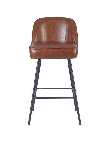 Brown Upholstered Bar Stool with Black Metal Frame 475×595×960mm | Stalwart DA-TJG206