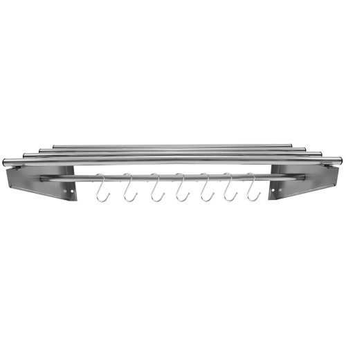 Commercial Stainless Steel Wall Mounted Rack 900×300×230mm 4+1 Tube with 7 S Hooks | Stalwart DA-RTW230090