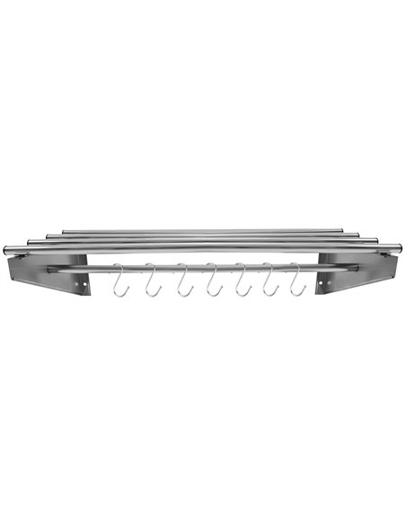 Commercial Stainless Steel Wall Mounted Rack 900×300×230mm 4+1 Tube with 7 S Hooks | Stalwart DA-RTW230090