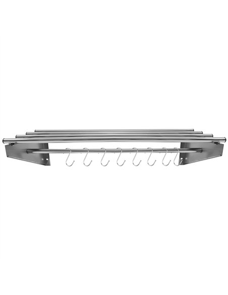 Commercial Stainless Steel Wall Mounted Rack 1000×300×230mm 4+1 Tube with 8 S Hooks | Stalwart DA-RTW230100