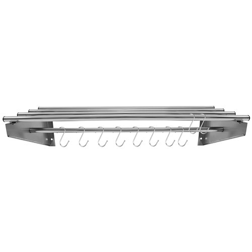 Commercial Stainless Steel Wall Mounted Rack 1200×300×230mm 4+1 Tube with 10 S Hooks | Stalwart DA-RTW230120