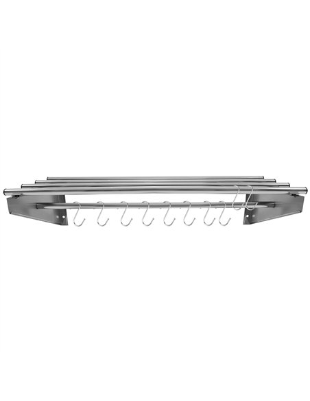 Commercial Stainless Steel Wall Mounted Rack 1200×300×230mm 4+1 Tube with 10 S Hooks | Stalwart DA-RTW230120