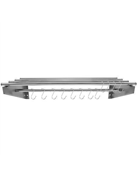 Commercial Stainless Steel Wall Mounted Rack 1400×300×230mm 4+1 Tube with 12 S Hooks | Stalwart DA-RTW230140