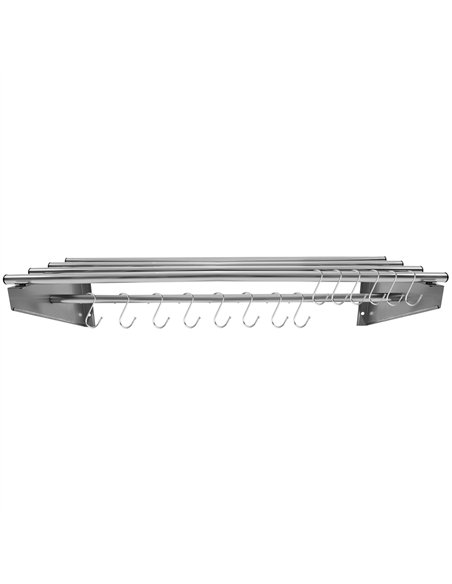 Commercial Stainless Steel Wall Mounted Rack 1800×300×230mm 4+1 Tube with 16 S Hooks | Stalwart DA-RTW230180