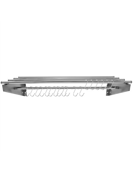 Commercial Stainless Steel Wall Mounted Rack 2000×300×230mm 4+1 Tube with 18 S Hooks | Stalwart DA-RTW230200