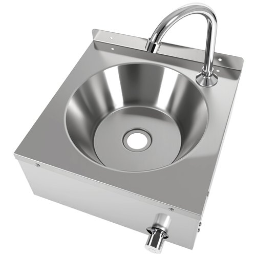 Knee Operated Wall Mounted Hand Wash Sink with Faucet, Backsplash &amp Side Aprons | Stalwart DA-WBR30C