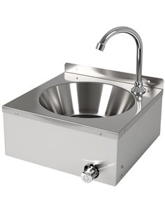 Knee Operated Wall Mounted Hand Wash Sink with Hot &amp Cold Mixer Tap, Backsplash &amp Side Aprons | Stalwart DA-WBR30CH