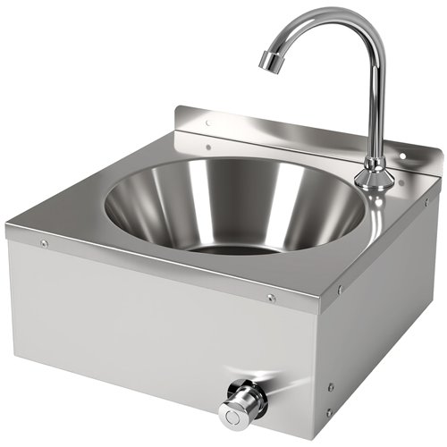 Knee Operated Wall Mounted Hand Wash Sink with Hot &amp Cold Mixer Tap, Backsplash &amp Side Aprons | Stalwart DA-WBR30CH