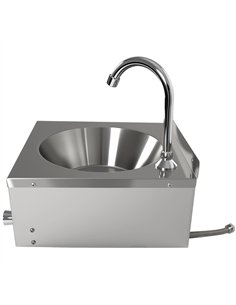 Knee Operated Wall Mounted Hand Wash Sink with Hot &amp Cold Mixer Tap, Backsplash &amp Side Aprons | Stalwart DA-WBR30CH 2