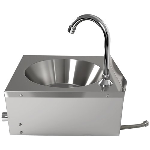 Knee Operated Wall Mounted Hand Wash Sink with Hot &amp Cold Mixer Tap, Backsplash &amp Side Aprons | Stalwart DA-WBR30CH