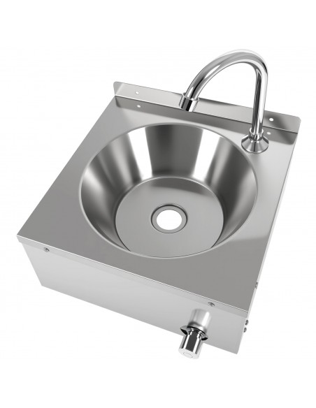 Knee Operated Wall Mounted Hand Wash Sink with Hot &amp Cold Mixer Tap, Backsplash &amp Side Aprons | Stalwart DA-WBR30CH