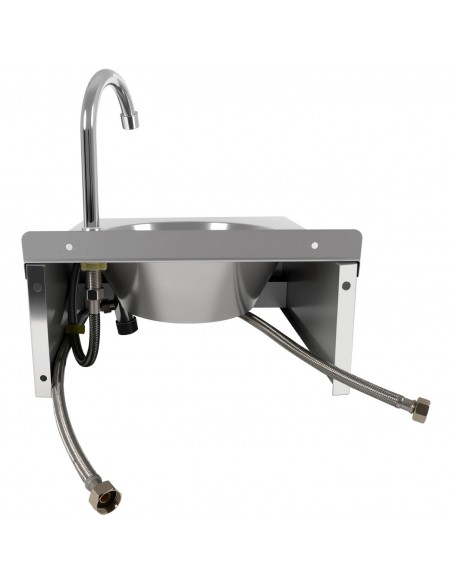 Knee Operated Wall Mounted Hand Wash Sink with Hot &amp Cold Mixer Tap, Backsplash &amp Side Aprons | Stalwart DA-WBR30CH