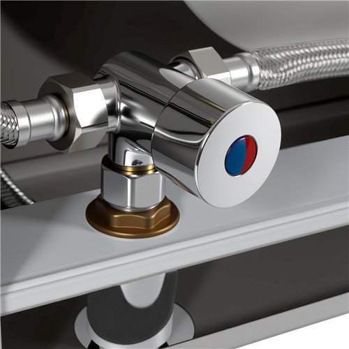 Knee Operated Wall Mounted Hand Wash Sink with Hot &amp Cold Mixer Tap, Backsplash &amp Side Aprons | Stalwart DA-WBR30CH