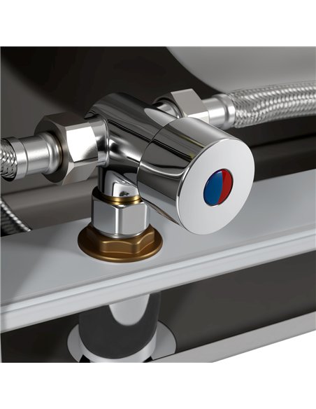 Knee Operated Wall Mounted Hand Wash Sink with Hot &amp Cold Mixer Tap, Backsplash &amp Side Aprons | Stalwart DA-WBR30CH