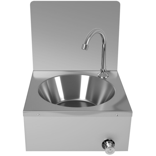 Knee Operated Wall Mounted Hand Wash Sink with Water Faucet &amp 300mm Add-On Backsplash | Stalwart DA-WBR30CB