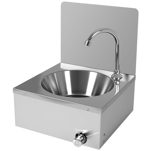 Knee Operated Wall Mounted Hand Wash Sink with Hot &amp Cold Mixer Tap and 300mm Backsplash | Stalwart DA-WBR30CHB