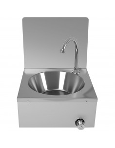 Knee Operated Wall Mounted Hand Wash Sink with Hot &amp Cold Mixer Tap and 300mm Backsplash | Stalwart DA-WBR30CHB 2