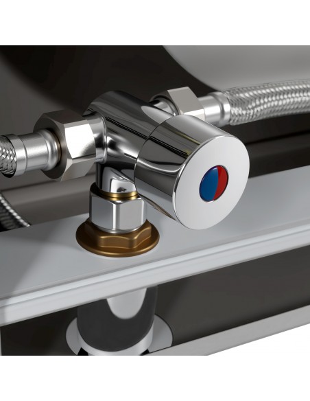 Knee Operated Wall Mounted Hand Wash Sink with Hot &amp Cold Mixer Tap and 300mm Backsplash | Stalwart DA-WBR30CHB