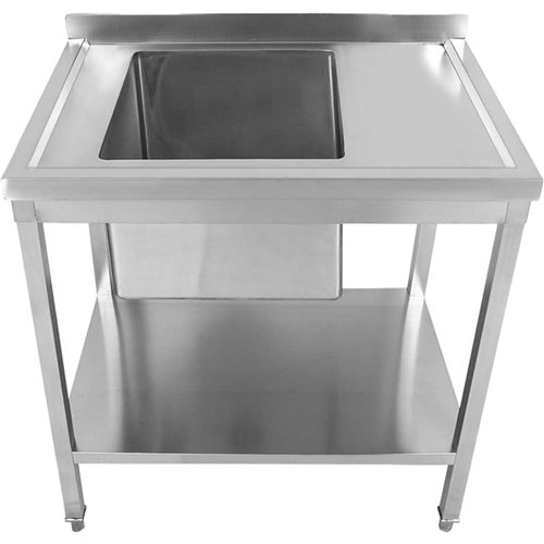 Commercial Stainless Steel Sink Table 1000 x 700 x 950mm 1 Bowl Left with Splashback and Bottom Shelf | Stalwart DA-STD1070L