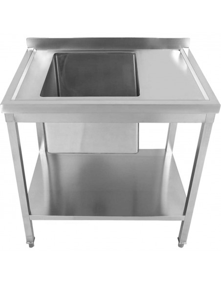 Commercial Stainless Steel Sink Table 1000 x 700 x 950mm 1 Bowl Left with Splashback and Bottom Shelf | Stalwart DA-STD1070L