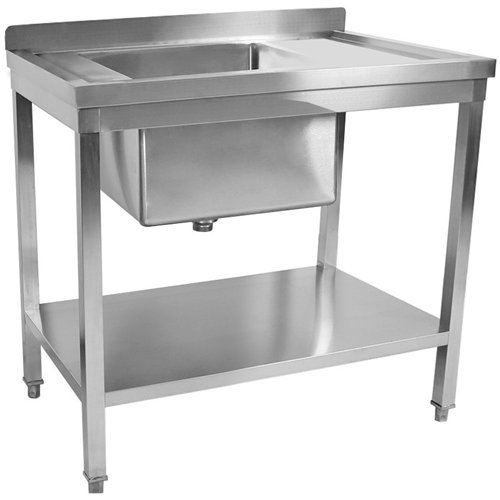 Commercial Stainless Steel Sink Table 1000 x 700 x 950mm 1 Bowl Left with Splashback and Bottom Shelf | Stalwart DA-STD1070L