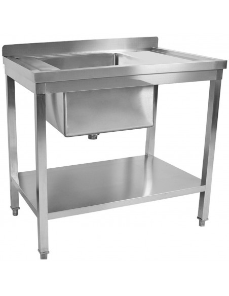 Commercial Stainless Steel Sink Table 1000 x 700 x 950mm 1 Bowl Left with Splashback and Bottom Shelf | Stalwart DA-STD1070L