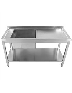 Commercial Stainless Steel Sink Table 1600 x 700 x 950mm 1 Bowl Left with Splashback and Bottom Shelf | Stalwart DA-STD1670L
